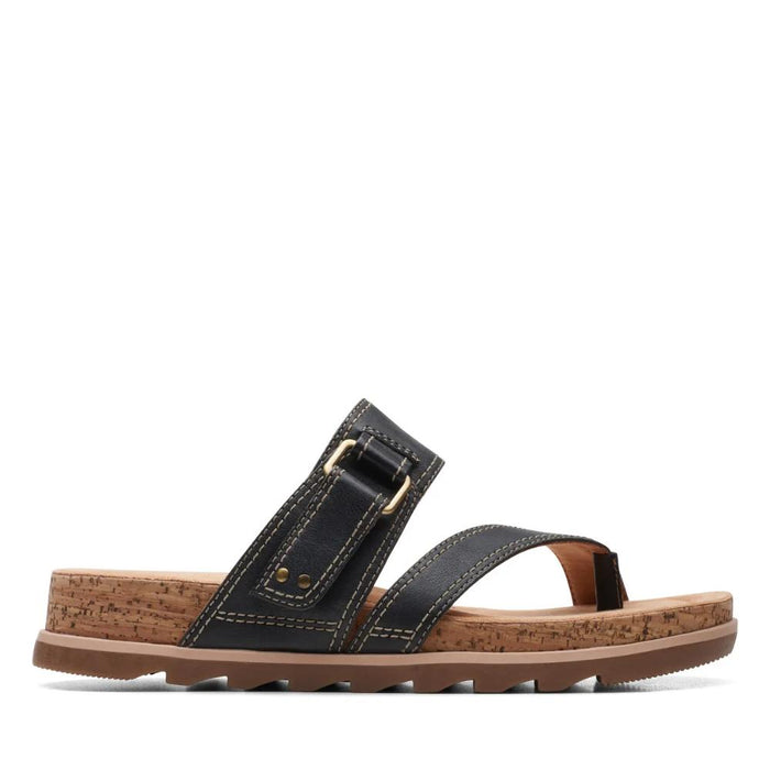 Clarks Sandalias Femenino Yacht_Beach Black Leather