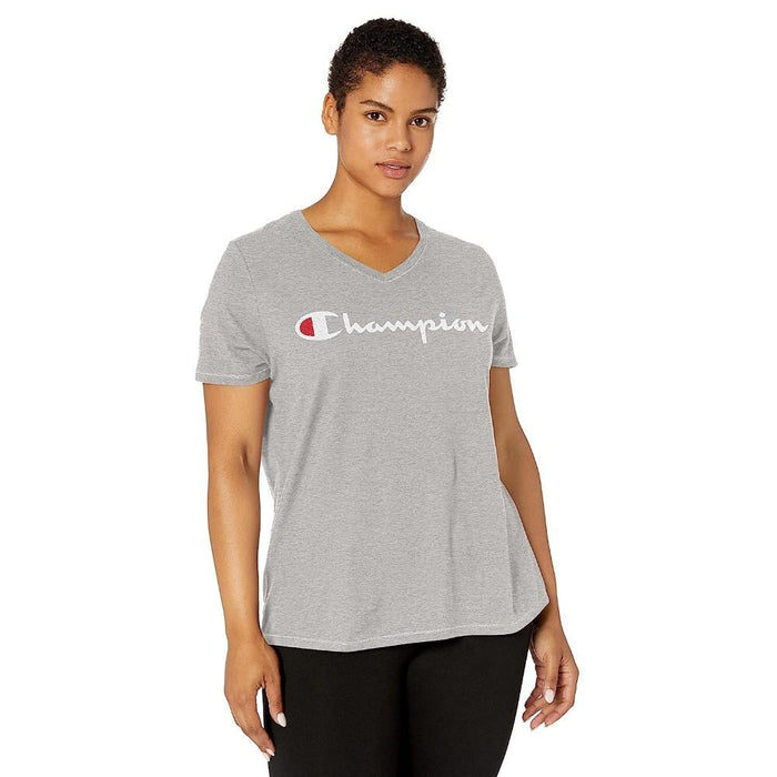 Champion T-Shirt Femenino Plus_V_Neck_Tee_Graphic Oxford_Gray