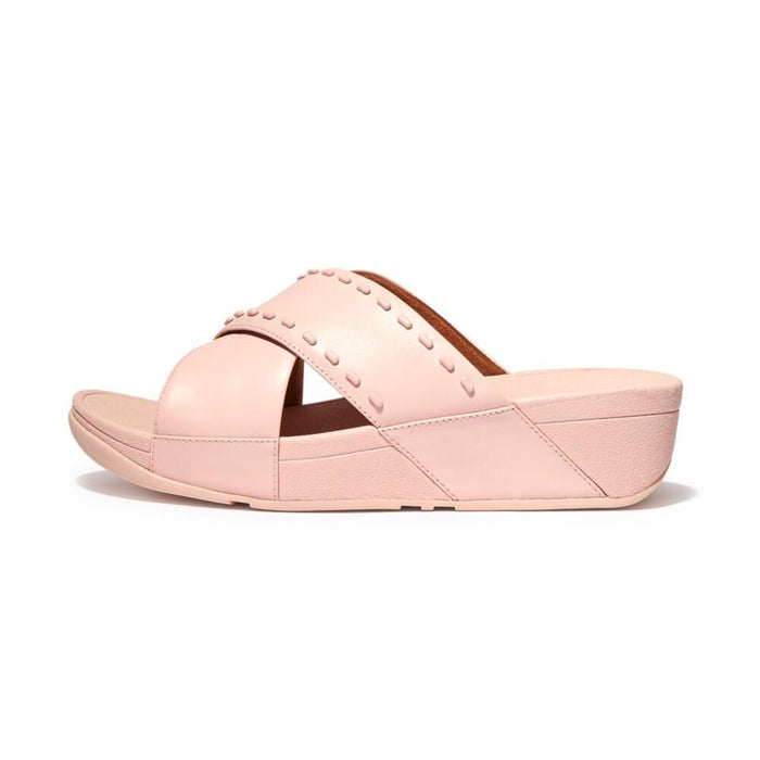 FitFlop Sandalias Femenino Lulu_Rubber-Stud_Leather_Cross_Slides Pink_Salt